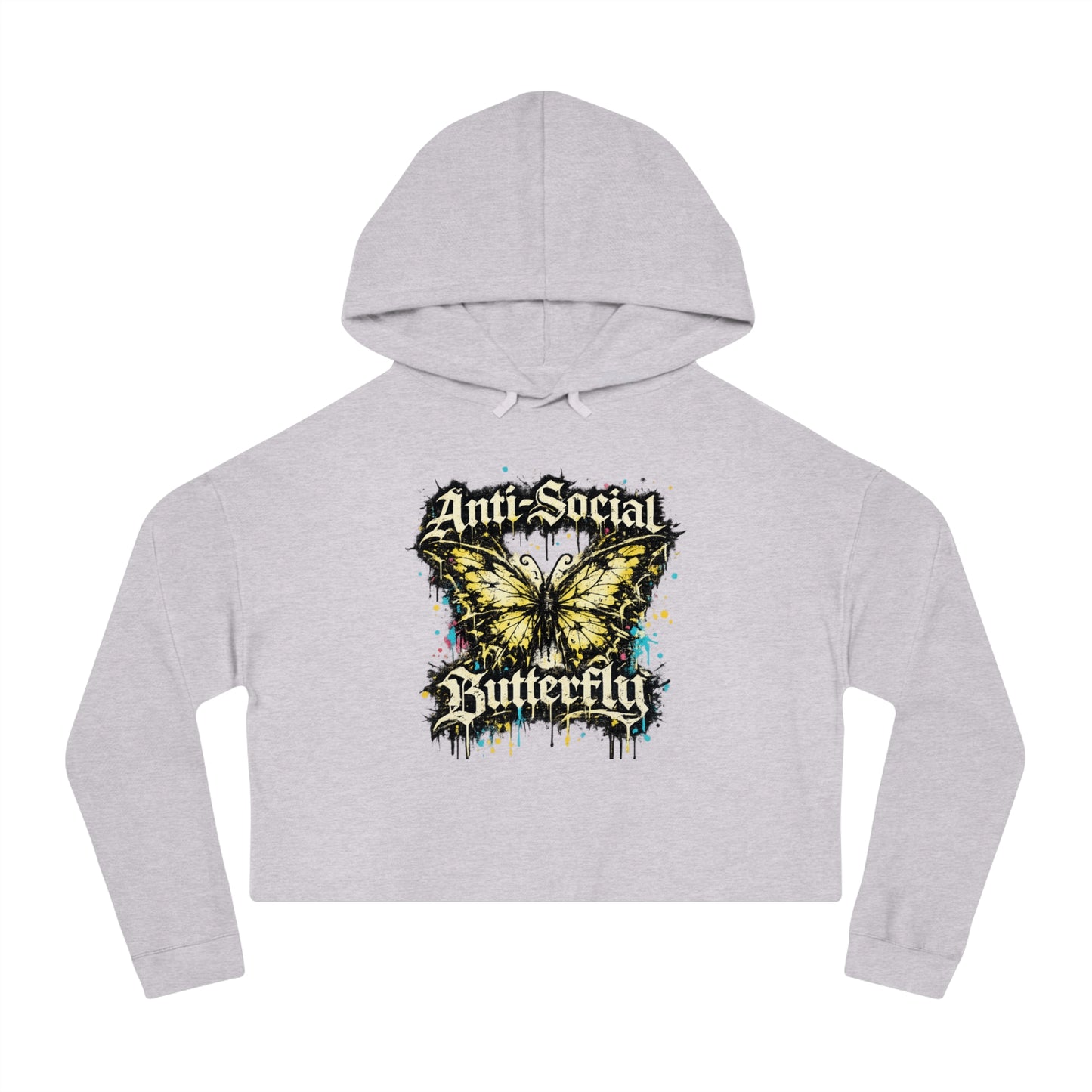 Anti-Social Butterfly Cropped Hoodie — Women's Graphic Sweatshirt