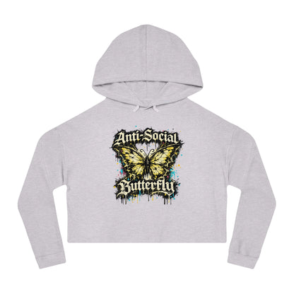 Anti-Social Butterfly Cropped Hoodie — Women's Graphic Sweatshirt