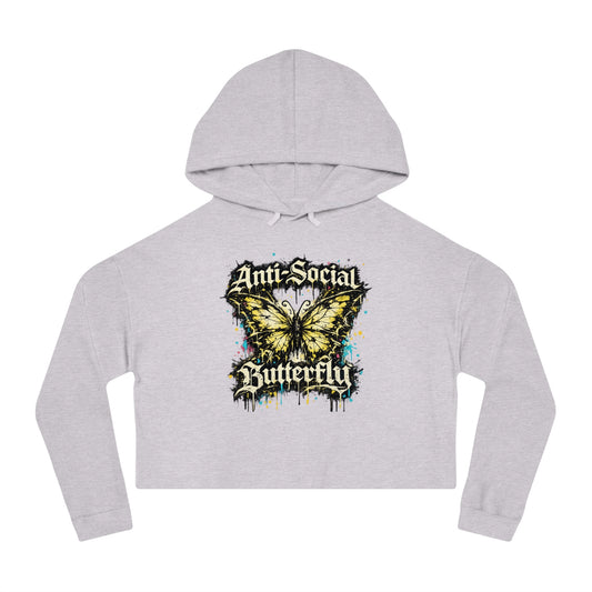 Anti-Social Butterfly Cropped Hoodie — Women's Graphic Sweatshirt