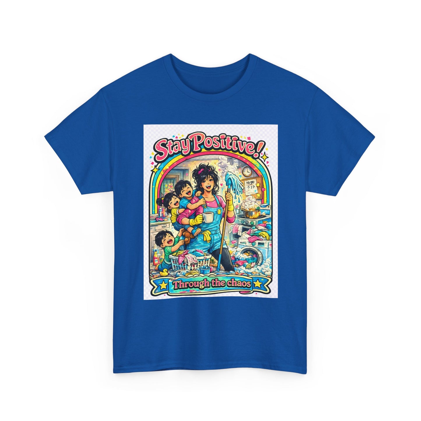 Stay Positive! Retro Rainbow T‑Shirt — "Stay Positive Through the Chaos"