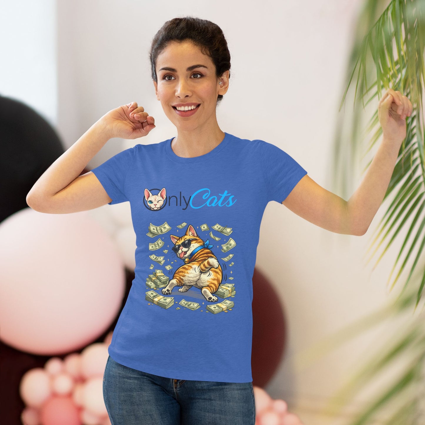 Only Cats Tee — Funny Cat with Money Graphic Women's T‑Shirt