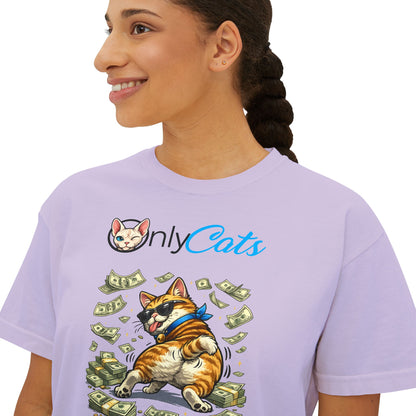 Only Cats Money Cat Boxy Tee — Cute Cat Throwing Cash Graphic Shirt