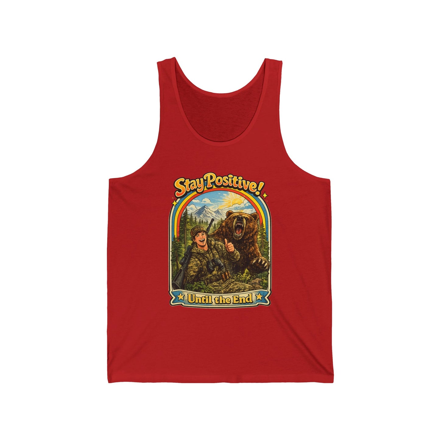 Stay Positive Bear Vintage Graphic Tank Top — Retro Nature Adventure Tee
