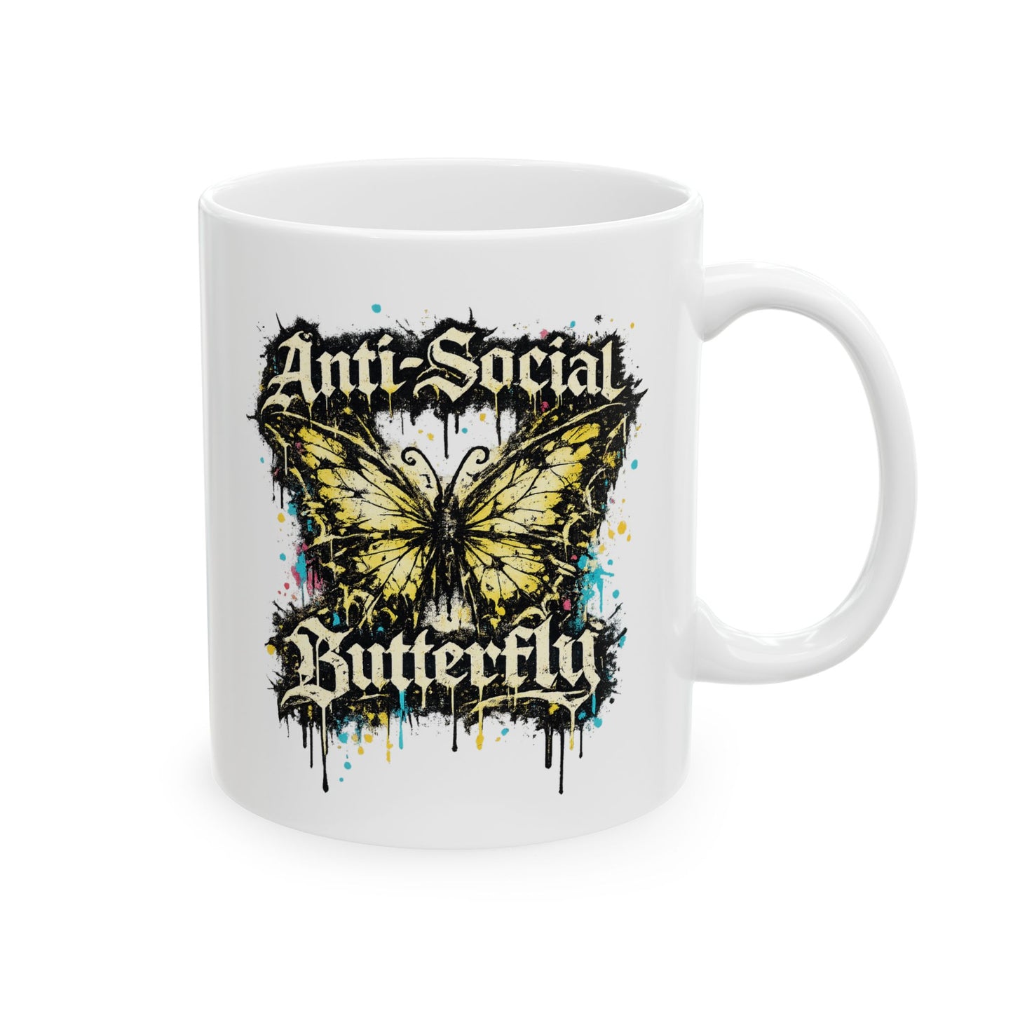 Butterfly Anti-Social Ceramic Mug — Gothic Floral Coffee Cup, "Anti-Social"