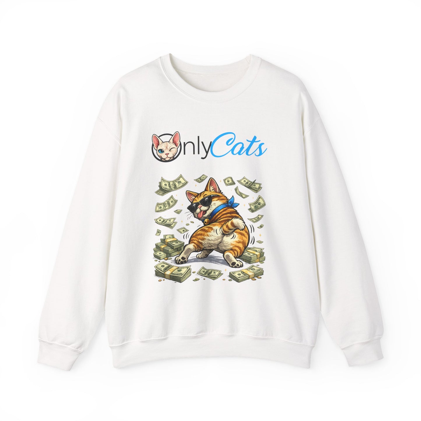 Crewneck Sweatshirt — "Only Cats" Money-Throwing Cat Graphic