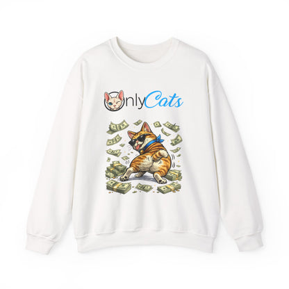 Crewneck Sweatshirt — "Only Cats" Money-Throwing Cat Graphic