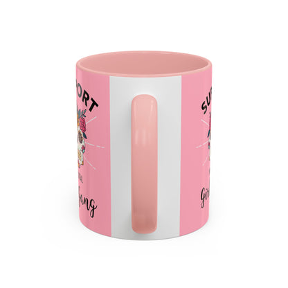 Support Your Local Girl Gang Accent Coffee Mug — Pink Skull Floral Design (11oz & 15oz)