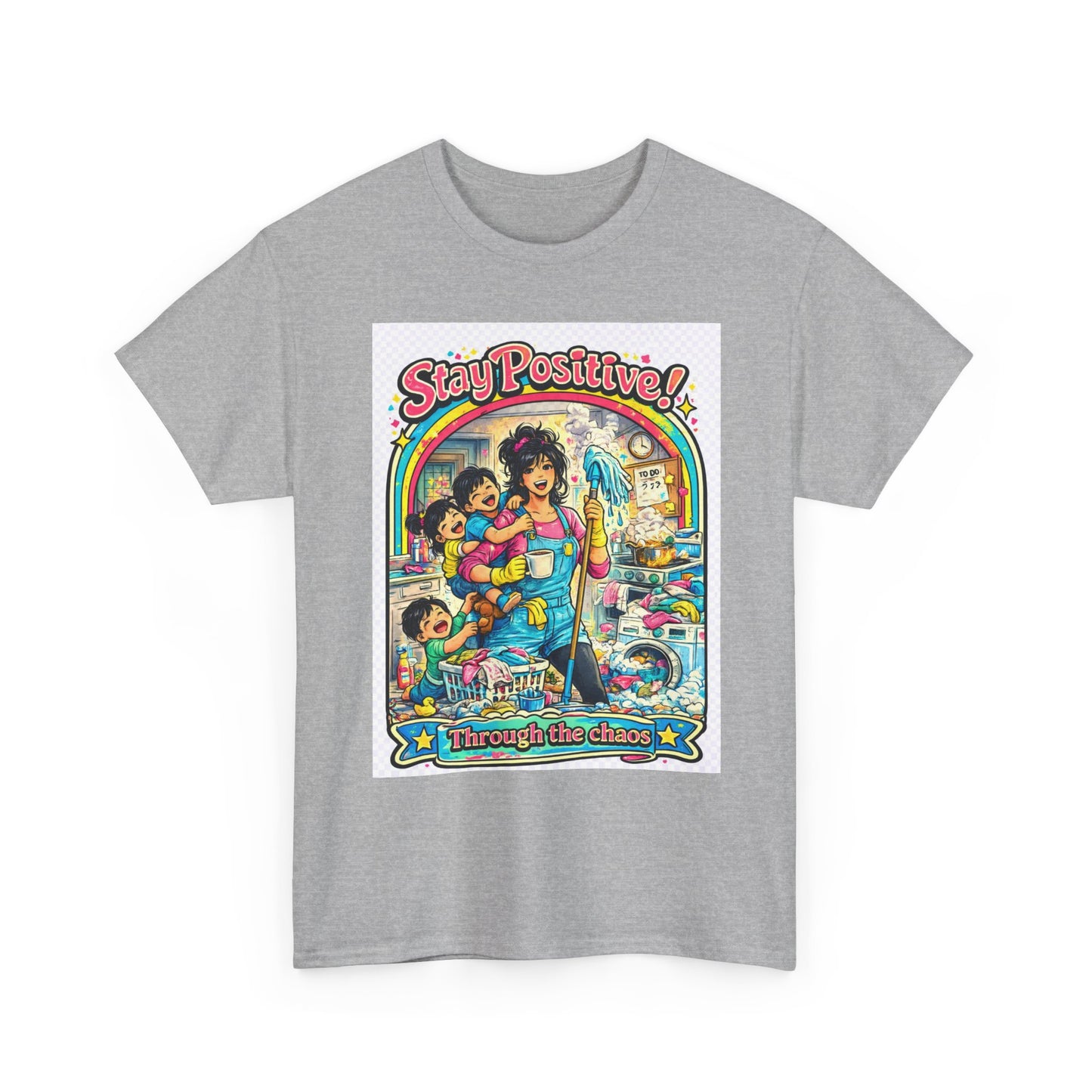 Stay Positive! Retro Rainbow T‑Shirt — "Stay Positive Through the Chaos"