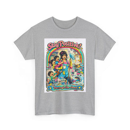 Stay Positive! Retro Rainbow T‑Shirt — "Stay Positive Through the Chaos"