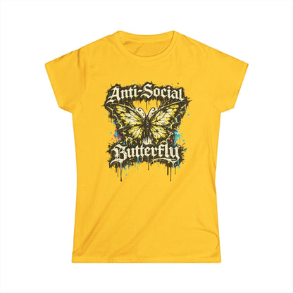 Anti-Social Butterfly Tee — Grunge Butterfly Graphic Women's T-Shirt