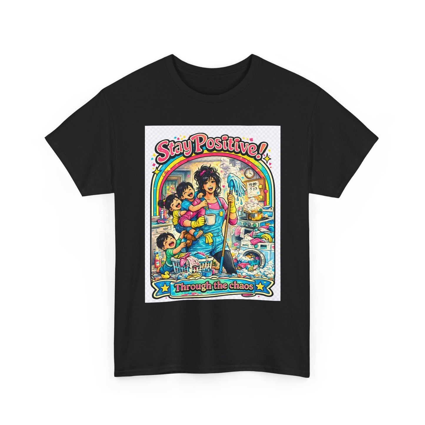 Stay Positive! Retro Rainbow T‑Shirt — "Stay Positive Through the Chaos"