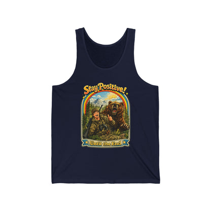 Stay Positive Bear Vintage Graphic Tank Top — Retro Nature Adventure Tee