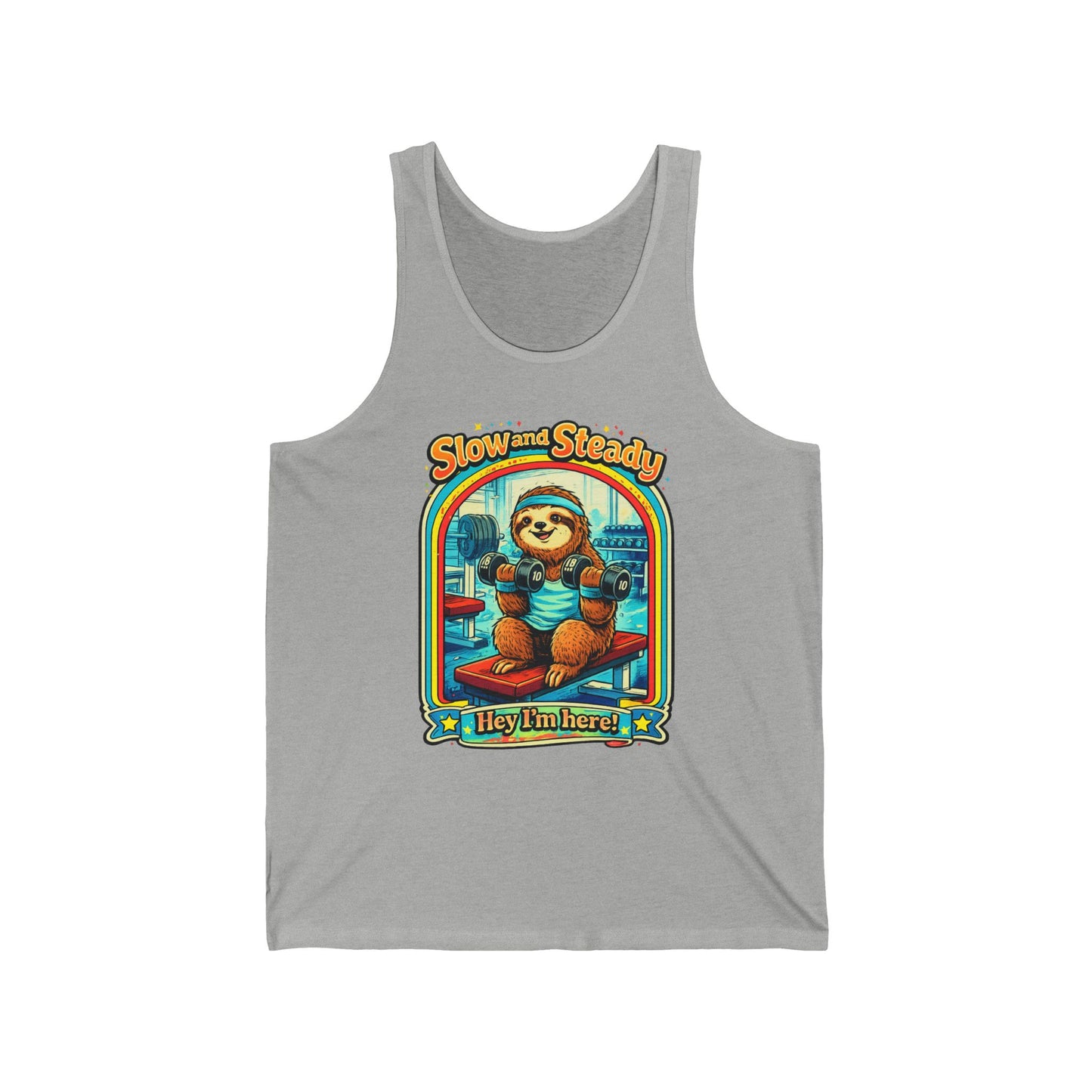 Slow and Steady Tank Top — Cute Sloth "Hey I’m Here" Vintage Graphic Tank