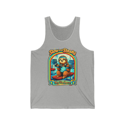 Slow and Steady Tank Top — Cute Sloth "Hey I’m Here" Vintage Graphic Tank
