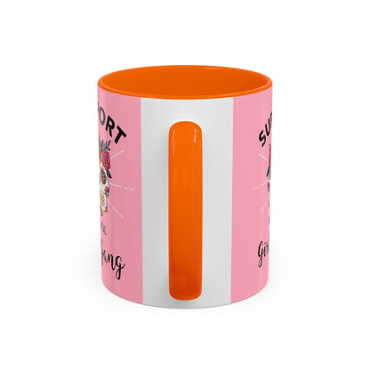 Support Your Local Girl Gang Accent Coffee Mug — Pink Skull Floral Design (11oz & 15oz)