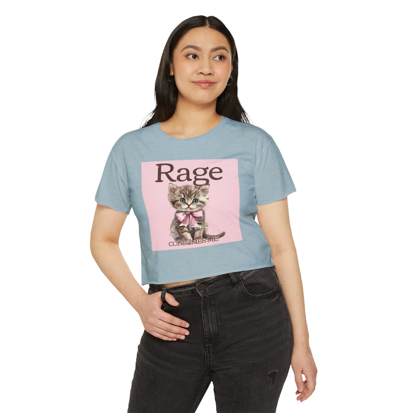 Cute Kitten 'Rage' Crop Top — Women's Festival Graphic Tee