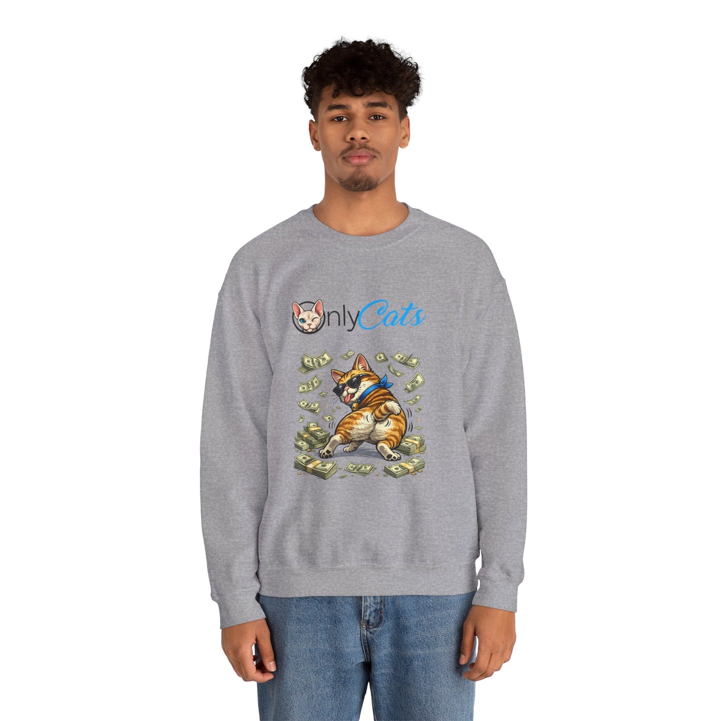 Cat Money Crewneck Sweatshirt — "Only Cats" Graphic Pullover