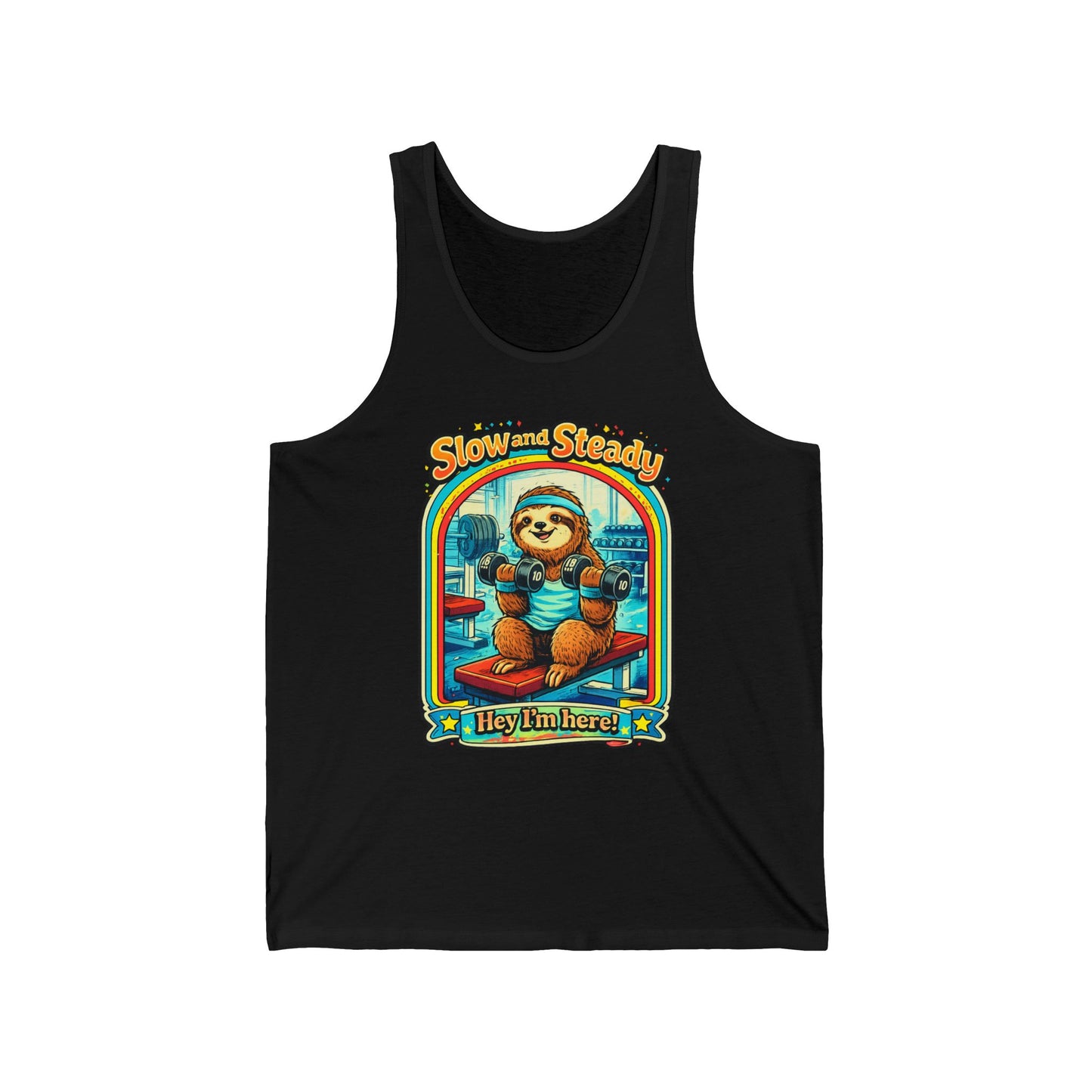 Slow and Steady Tank Top — Cute Sloth "Hey I’m Here" Vintage Graphic Tank
