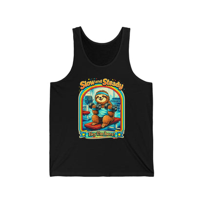 Slow and Steady Tank Top — Cute Sloth "Hey I’m Here" Vintage Graphic Tank
