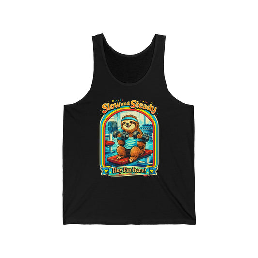 Slow and Steady Tank Top — Cute Sloth "Hey I’m Here" Vintage Graphic Tank
