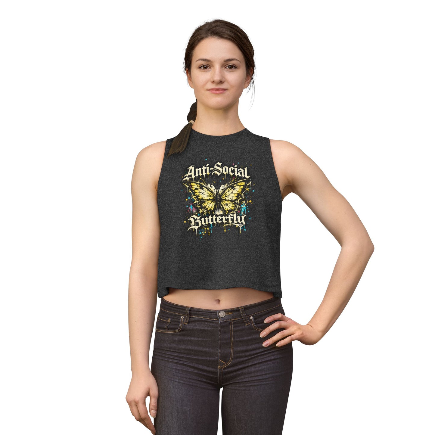 Anti-Social Butterfly Women's Crop Top — Grunge Butterfly Graphic Tank