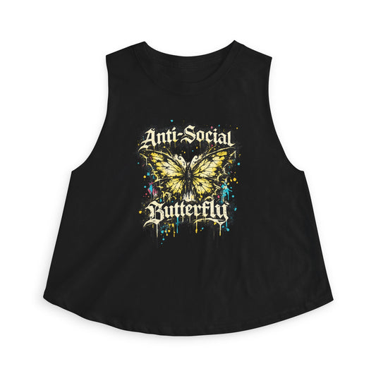 Anti-Social Butterfly Women's Crop Top — Grunge Butterfly Graphic Tank