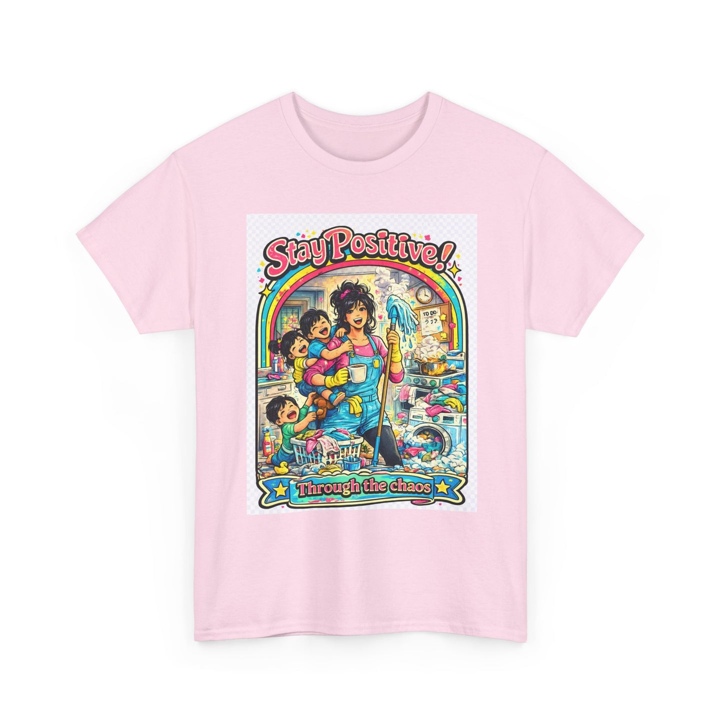 Stay Positive! Retro Rainbow T‑Shirt — "Stay Positive Through the Chaos"