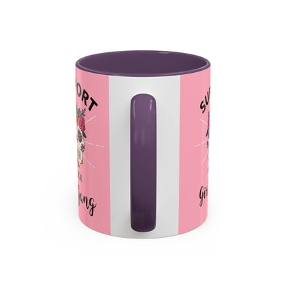 Support Your Local Girl Gang Accent Coffee Mug — Pink Skull Floral Design (11oz & 15oz)